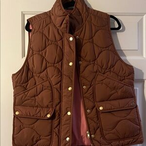 J. Crew Quilted Brown Vest with Gold Accents